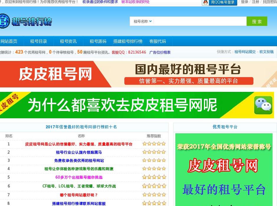 租号排行榜站点缩略图