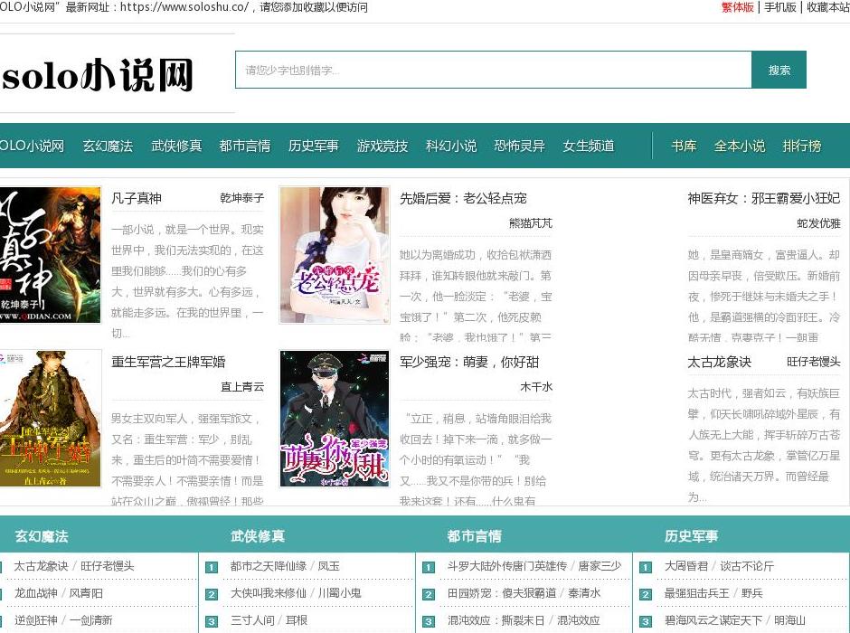 SOLO小说网站点缩略图