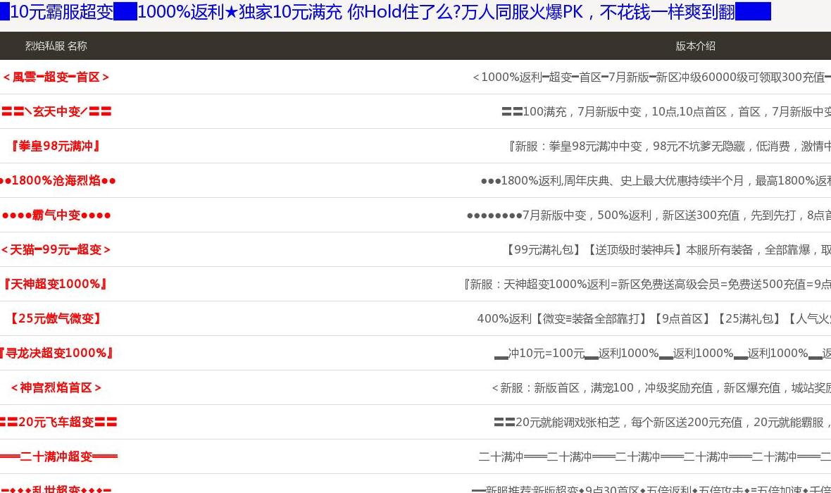 最新最全的烈焰私服发布网站点缩略图